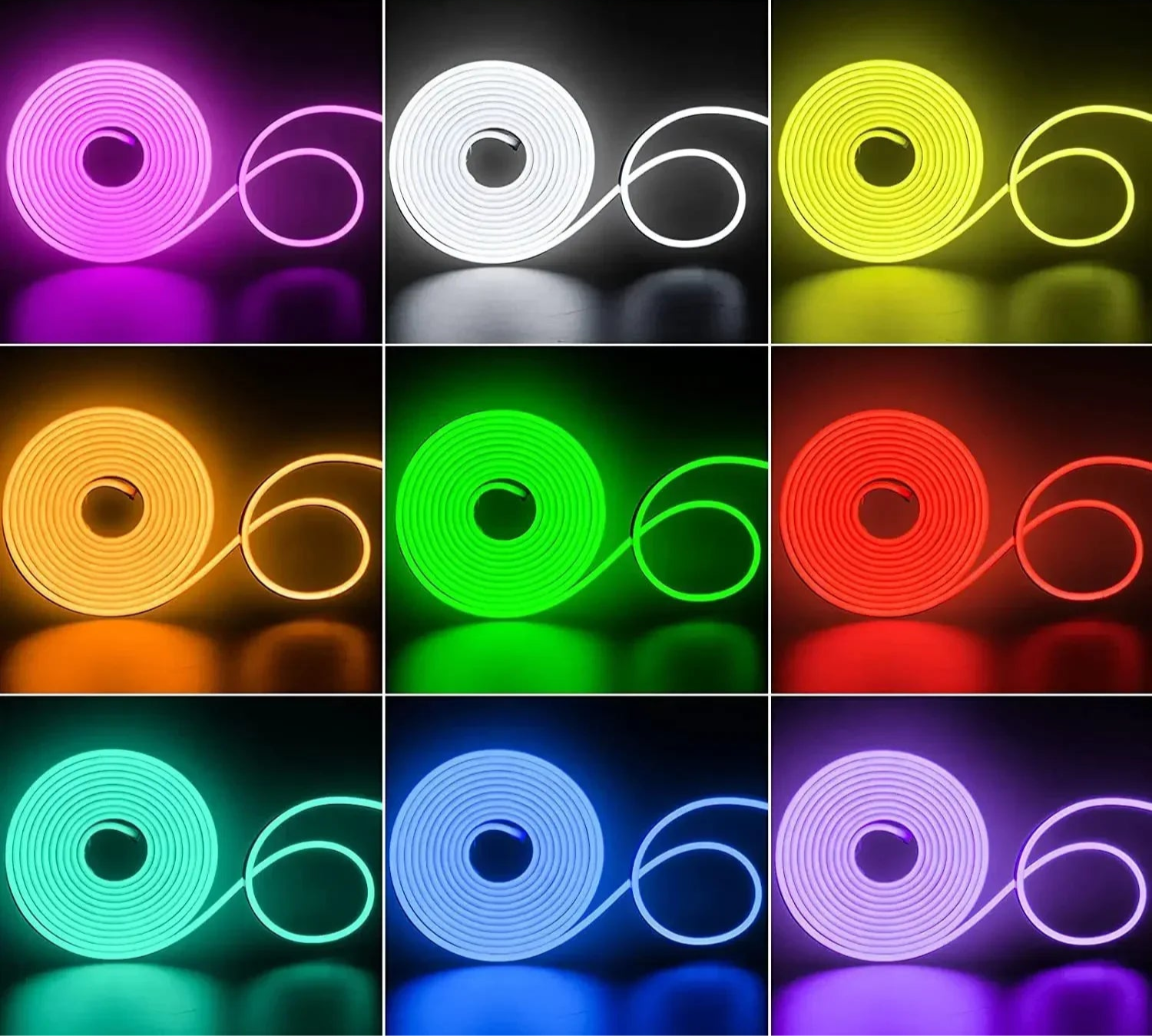Fita LED Neon RGB - Impermeável, Controlo por Voz, Efeitos, App Tuya, Google Assistant e Alexa Fita LED Neon RGB - Impermeável, Controlo por Voz, Efeitos, App Tuya, Google Assistant e Alexa